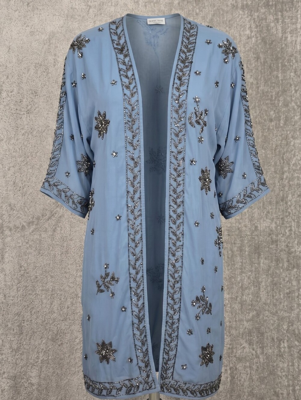 Attic‎ Salt Handcrafted Blue Beaded Kimono Cardigan Boho Festival Size M